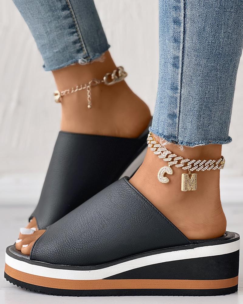 Lunessa™⎪Contrast Paneled Peep Toe Wedge Slippers