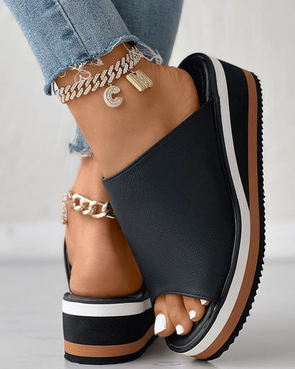 Lunessa™⎪Contrast Paneled Peep Toe Wedge Slippers
