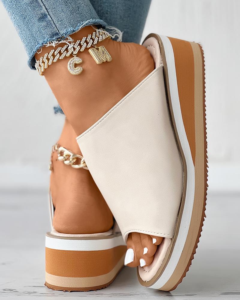 Lunessa™⎪Contrast Paneled Peep Toe Wedge Slippers