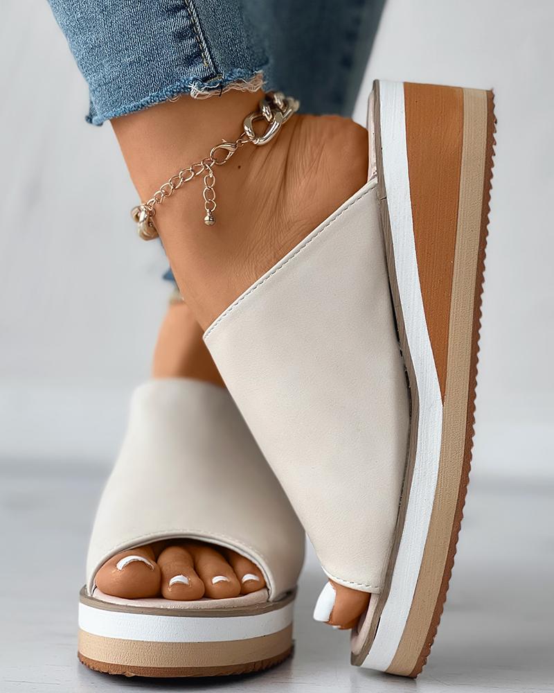 Lunessa™⎪Contrast Paneled Peep Toe Wedge Slippers
