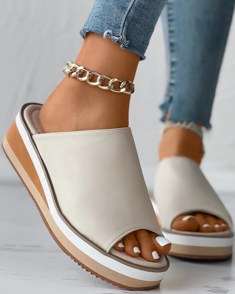 Lunessa™⎪Contrast Paneled Peep Toe Wedge Slippers