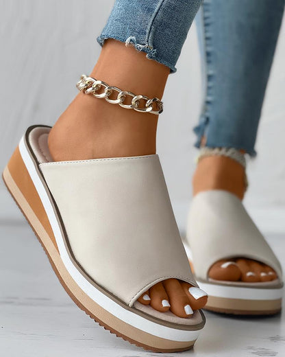 Lunessa™⎪Contrast Paneled Peep Toe Wedge Slippers