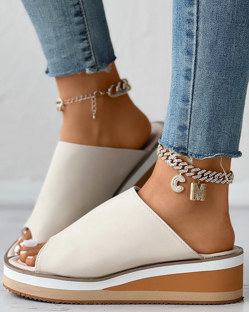 Lunessa™⎪Contrast Paneled Peep Toe Wedge Slippers