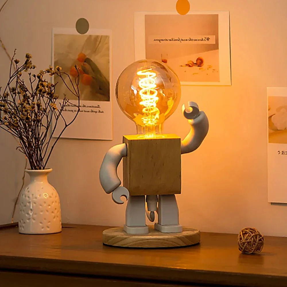 Nordic Wooden Robot Table Lamp