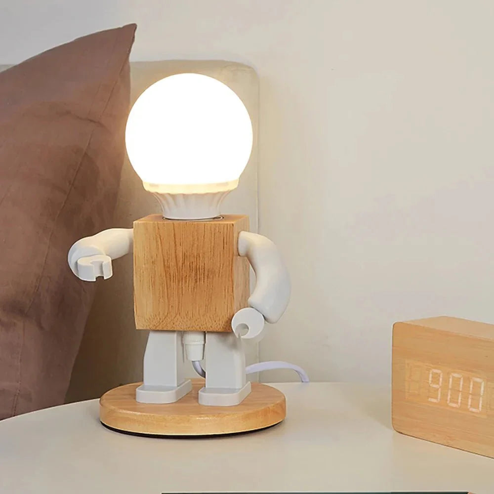 Nordic Wooden Robot Table Lamp